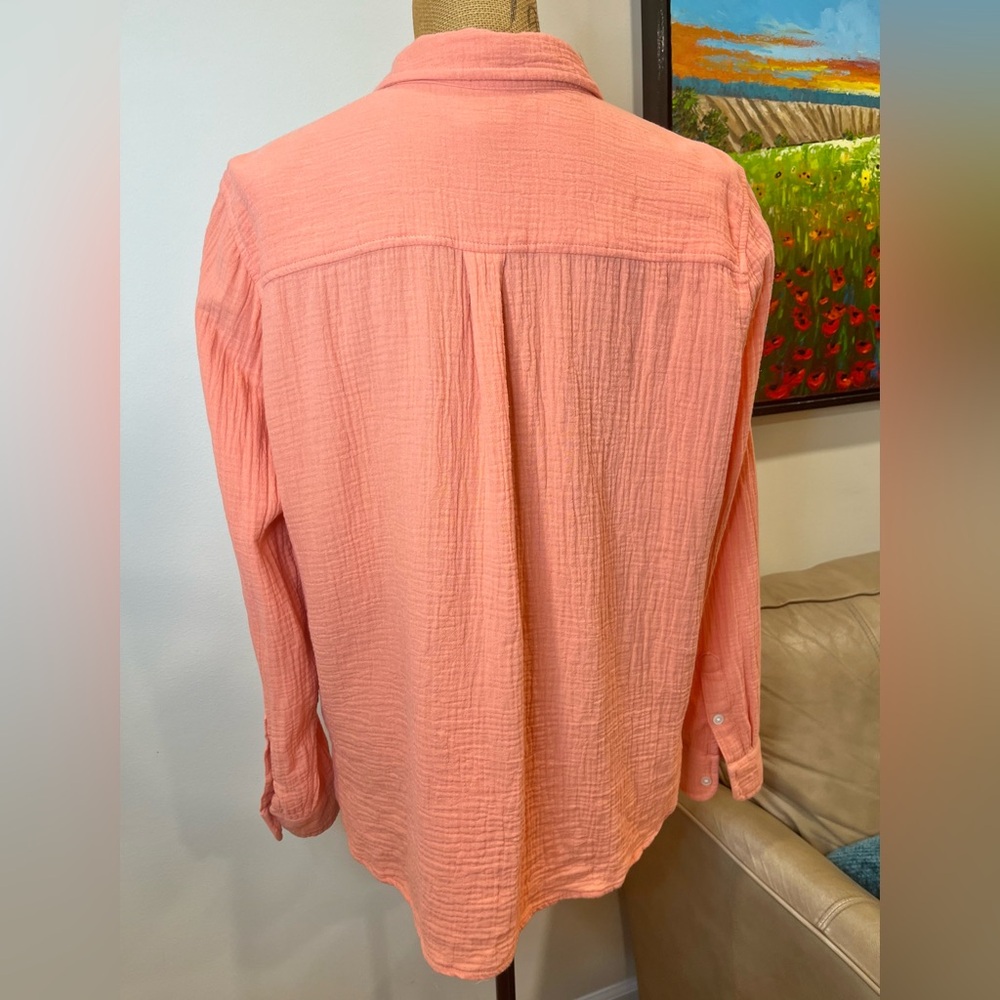J. Crew Factory 100% Cotton Gauze Shirt Orange Button Down Size XL - Picture 8 of 13